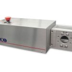 Rotary shear cut knife assembly cuts plastic yarn