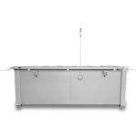 Cut to length station with dual unwinds, a vacuum index station, and a takeaway conveyor cuts coated material